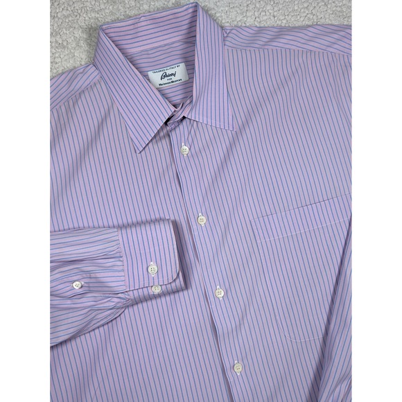 Brioni Other - Brioni Mens Dress Shirt XXL Striped 100% Cotton Pink Blue Long Sleeve Regular